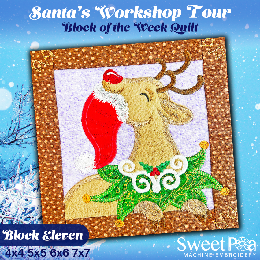 BOW Santa's Workshop Tour Quilt - Block 11 In the hoop machine embroidery designs