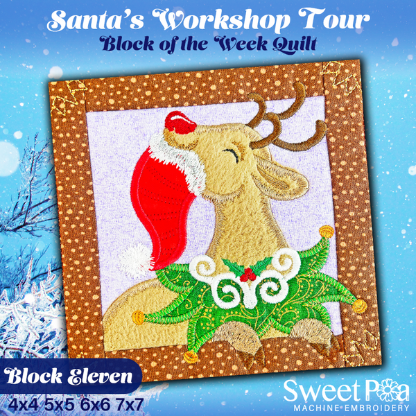 BOW Santa's Workshop Tour Quilt - Block 11 - Sweet Pea In The Hoop Machine Embroidery Design hoop machine embroidery designs, embroidery patterns, embroidery set, embroidery appliqué, hoop embroidery designs, small hoop designs, the best in the hoop machine embroidery designs, the best in the hoop sewing and embroidery designs