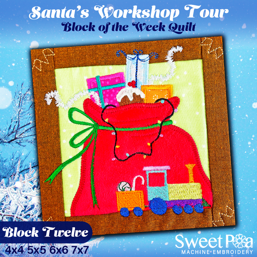 BOW Santa's Workshop Tour Quilt - Block 12 In the hoop machine embroidery designs