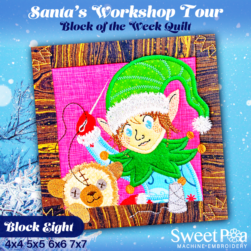 BOW Santa's Workshop Tour Quilt - Block 8 In the hoop machine embroidery designs