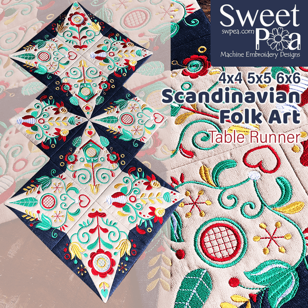 Scandinavian Folk Art Table Runner 4x4 5x5 6x6 - Sweet Pea
