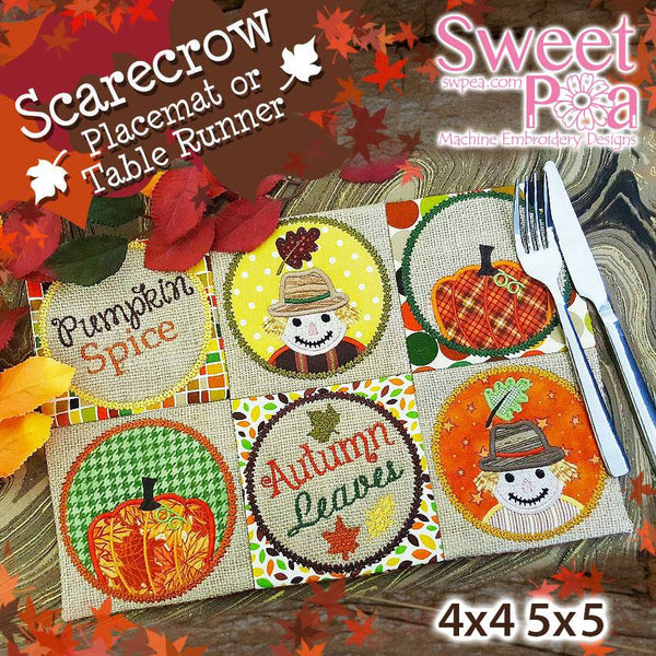 Scarecrow Placemat or Table Runner 4x4 5x5 - Sweet Pea
