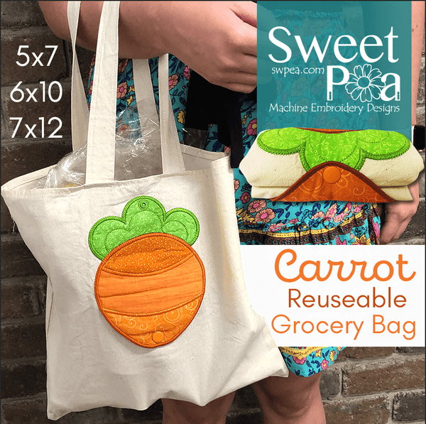 Carrot Reusable Grocery Bag 5x7 6x10 7x12 - Sweet Pea