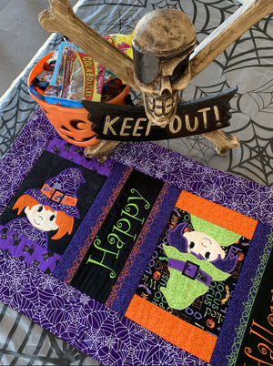 Halloween Witch Table Runner Machine Embroidery Design