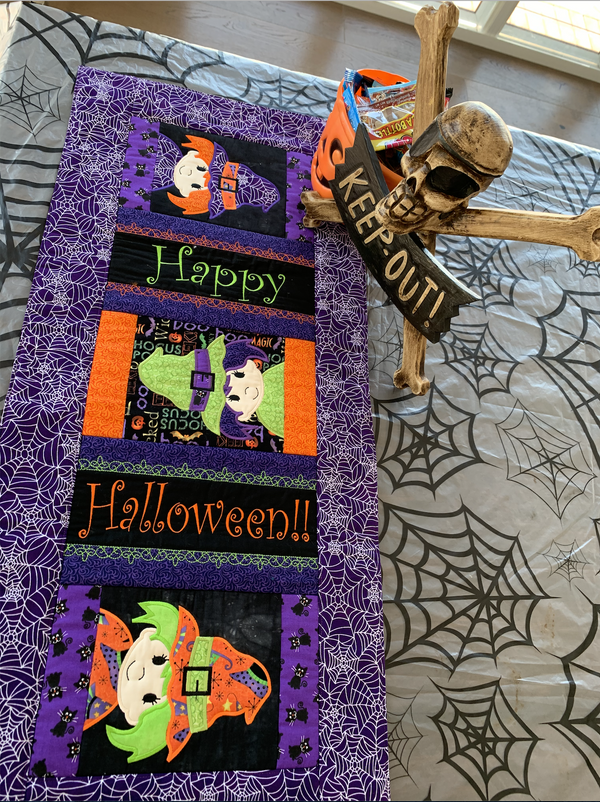 Halloween Witch Table Runner Machine Embroidery Design