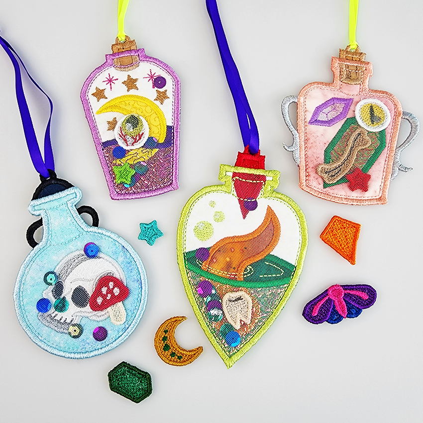 Magic Potion Ornaments 4x4 In the hoop machine embroidery designs