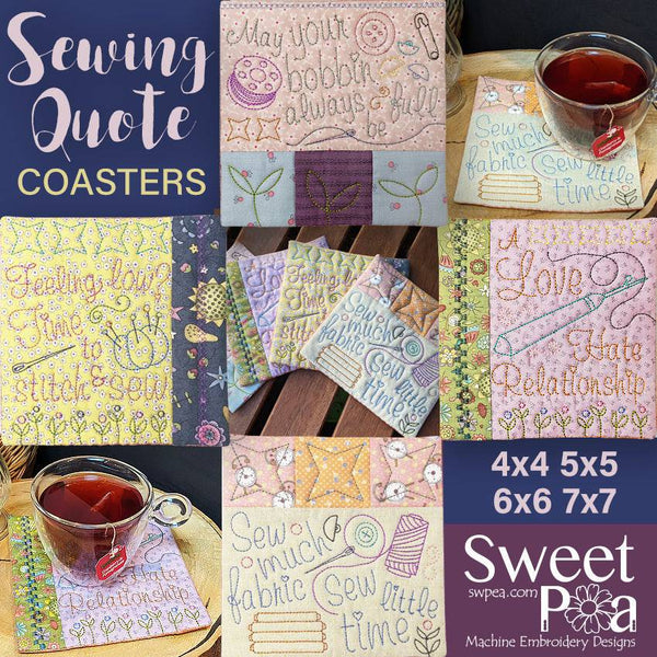 Sewing Quote Coasters 4x4 5x5 6x6 7x7 - Sweet Pea