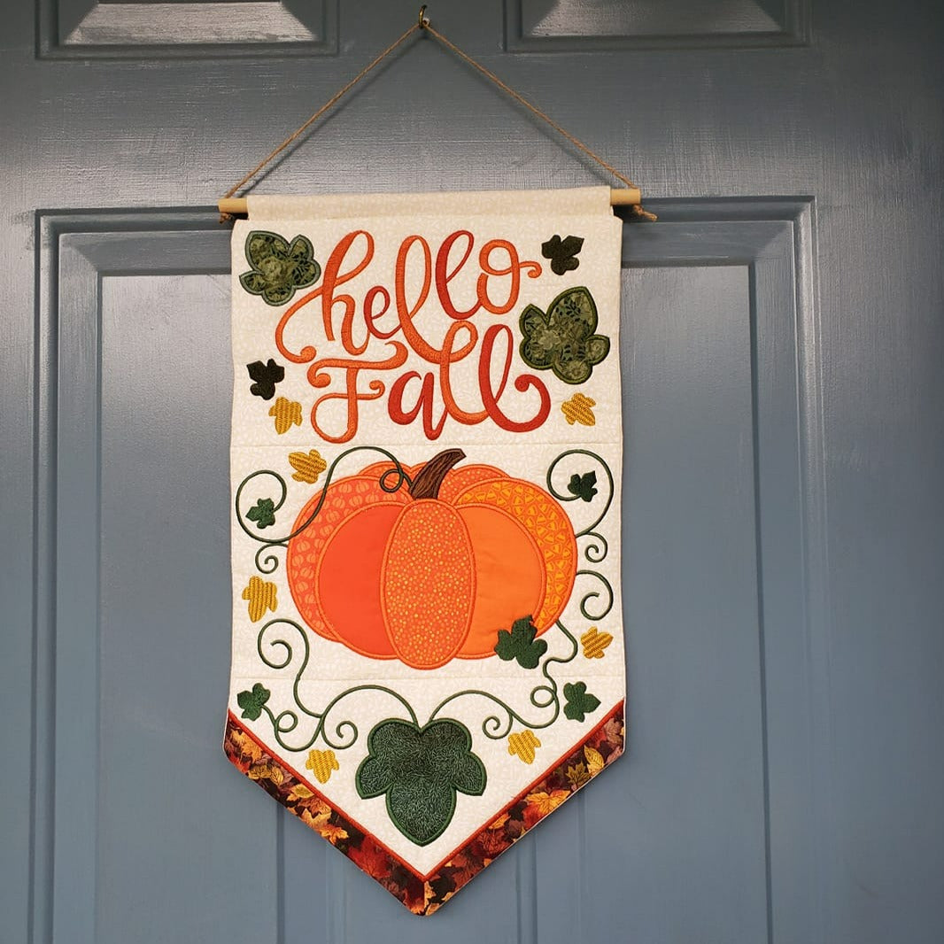 Hello Fall Hanger ITH Machine Embroidery Design