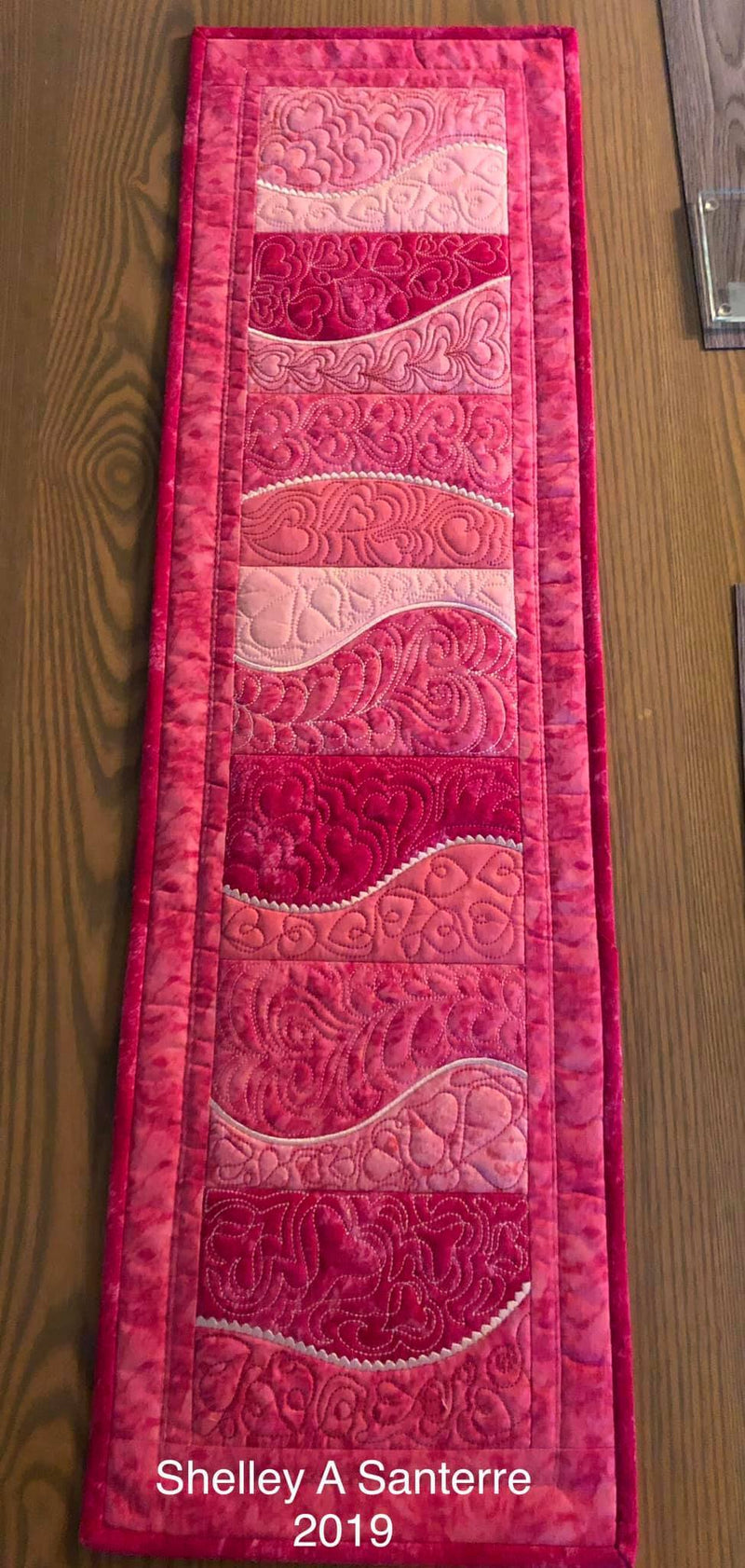 In The Hoop Embroidery Design - Quilted Hearts Table Runner