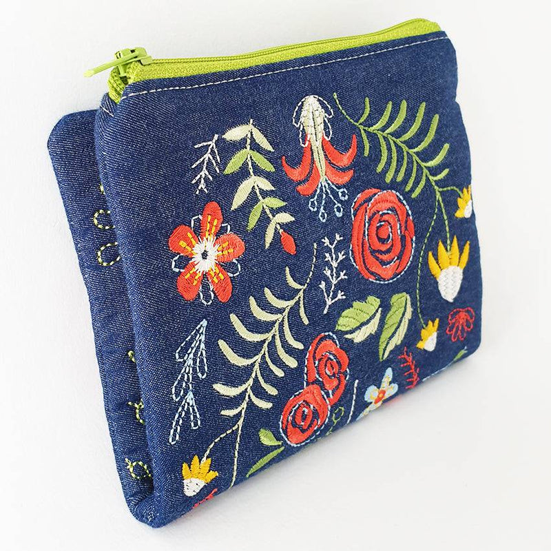 Embroidered Purse - Floral Fold Over Zipper Purse