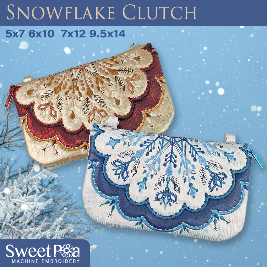 Snowflake Clutch 5x7 6x10 7x12 9.5x14 In the hoop machine embroidery designs