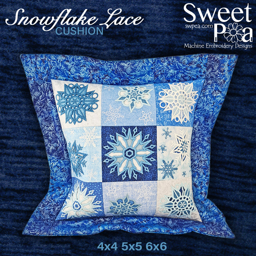 Snowflake Lace Cushion 4x4 5x5 6x6 - Sweet Pea Australia In the hoop machine embroidery designs. in the hoop project, in the hoop embroidery designs, craft in the hoop project, diy in the hoop project, diy craft in the hoop project, in the hoop embroidery patterns, design in the hoop patterns, embroidery designs for in the hoop embroidery projects, best in the hoop machine embroidery designs perfect for all hoops and embroidery machines