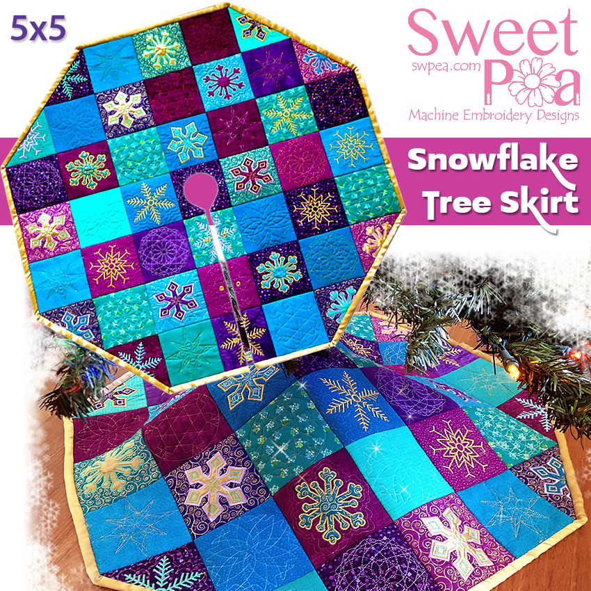 Snowflake Tree Skirt 5x5 - Sweet Pea Australia In the hoop machine embroidery designs. in the hoop project, in the hoop embroidery designs, craft in the hoop project, diy in the hoop project, diy craft in the hoop project, in the hoop embroidery patterns, design in the hoop patterns, embroidery designs for in the hoop embroidery projects, best in the hoop machine embroidery designs perfect for all hoops and embroidery machines