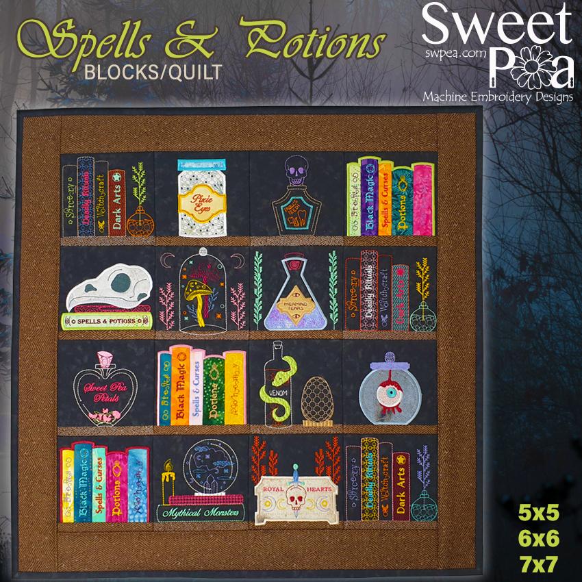 Spells and Potions Quilt 5x5, 6x6 and 7x7 - Sweet Pea Australia In the hoop machine embroidery designs. in the hoop project, in the hoop embroidery designs, craft in the hoop project, diy in the hoop project, diy craft in the hoop project, in the hoop embroidery patterns, design in the hoop patterns, embroidery designs for in the hoop embroidery projects, best in the hoop machine embroidery designs perfect for all hoops and embroidery machines