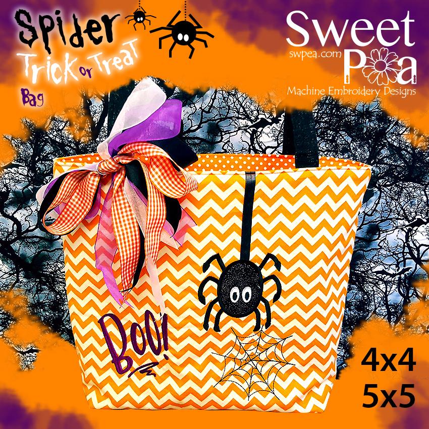 Spider Trick or Treat Tote Bag 4x4 and 5x5 - Sweet Pea Australia In the hoop machine embroidery designs. in the hoop project, in the hoop embroidery designs, craft in the hoop project, diy in the hoop project, diy craft in the hoop project, in the hoop embroidery patterns, design in the hoop patterns, embroidery designs for in the hoop embroidery projects, best in the hoop machine embroidery designs perfect for all hoops and embroidery machines