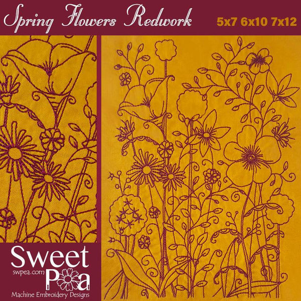 Spring Flowers Redwork 5x7 6x10 - Sweet Pea