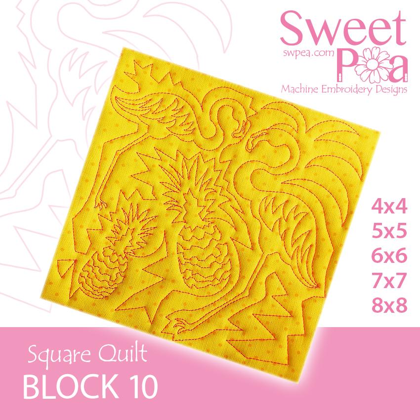 Square Quilt Block 10 Tropical Pineapples and Flamingos 4x4 5x5 6x6 7x7 8x8 - Sweet Pea Australia In the hoop machine embroidery designs. in the hoop project, in the hoop embroidery designs, craft in the hoop project, diy in the hoop project, diy craft in the hoop project, in the hoop embroidery patterns, design in the hoop patterns, embroidery designs for in the hoop embroidery projects, best in the hoop machine embroidery designs perfect for all hoops and embroidery machines