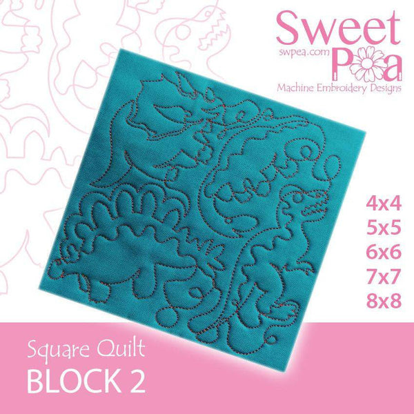 Square Quilt Block 2 Dinosaur 4x4 5x5 6x6 7x7 8x8 - Sweet Pea