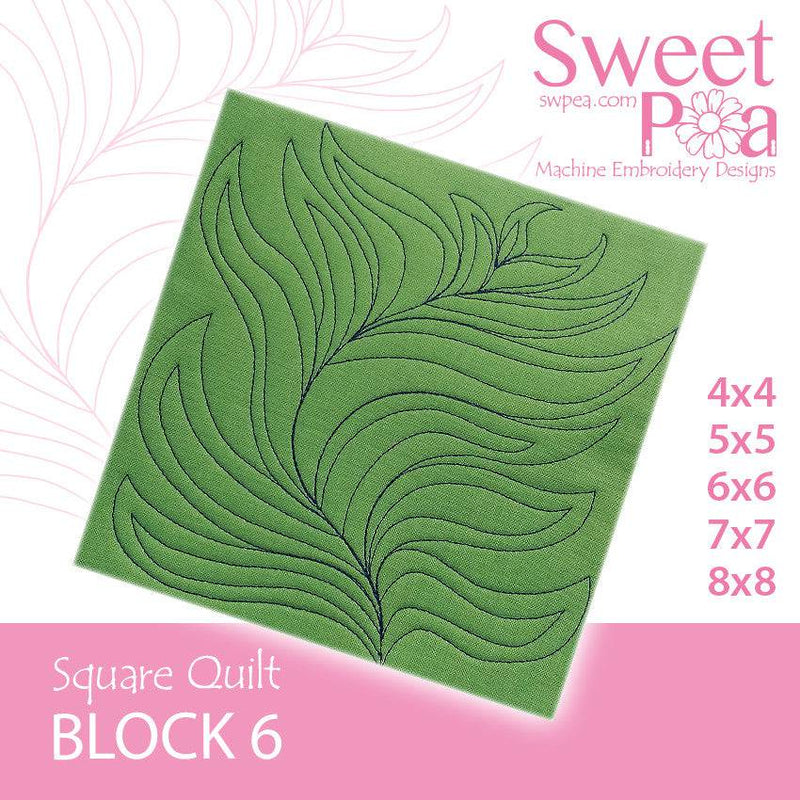 Square Quilt Block 6 Feather 4x4 5x5 6x6 7x7 8x8 - Sweet Pea