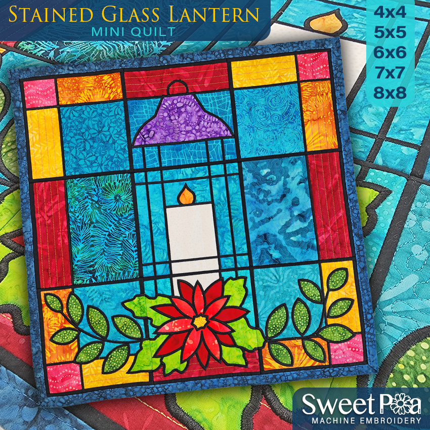 Stained Glass Lantern Mini Quilt 4x4 5x5 6x6 7x7 In the hoop machine embroidery designs