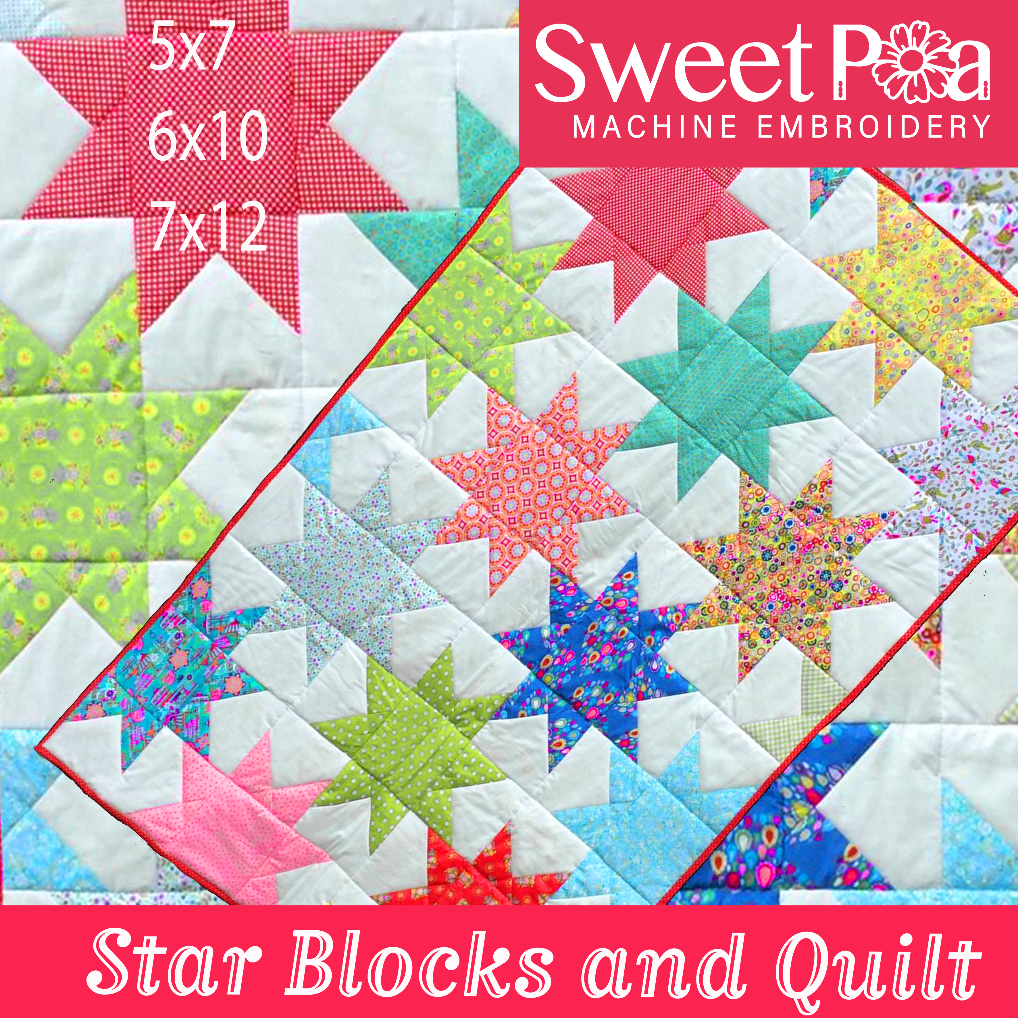 Star Blocks and Quilt 4x4 5x5 6x6 7x7 In the hoop machine embroidery designs