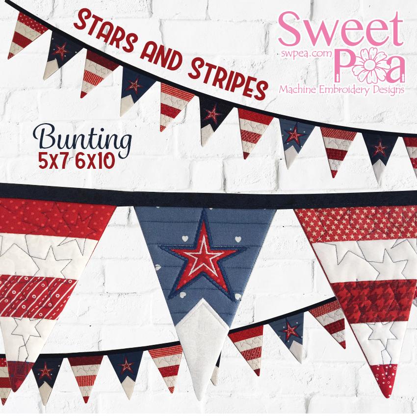 Stars and Stripes Bunting 5x7 6x10 - Sweet Pea Australia In the hoop machine embroidery designs. in the hoop project, in the hoop embroidery designs, craft in the hoop project, diy in the hoop project, diy craft in the hoop project, in the hoop embroidery patterns, design in the hoop patterns, embroidery designs for in the hoop embroidery projects, best in the hoop machine embroidery designs perfect for all hoops and embroidery machines