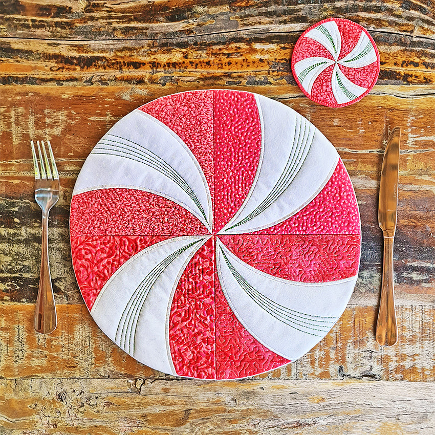 Peppermint Swirl Placemat & Coaster Set - Sweet Pea Australia In the hoop machine embroidery designs. in the hoop project, in the hoop embroidery designs, craft in the hoop project, diy in the hoop project, diy craft in the hoop project, in the hoop embroidery patterns, design in the hoop patterns, embroidery designs for in the hoop embroidery projects, best in the hoop machine embroidery designs perfect for all hoops and embroidery machines