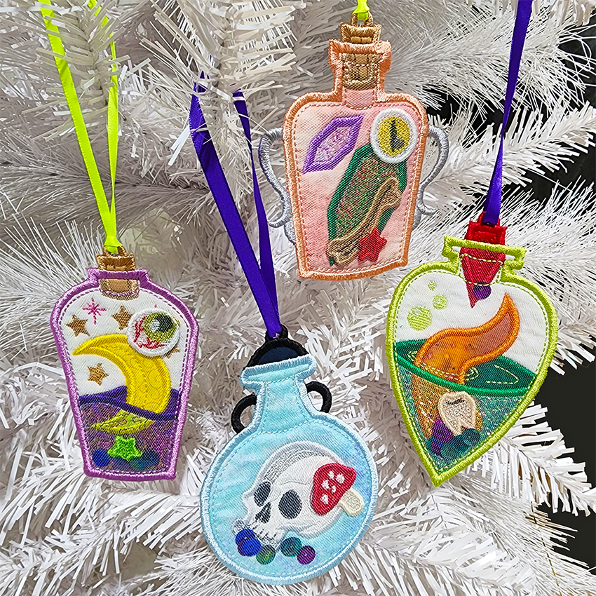 Magic Potion Ornaments 4x4 In the hoop machine embroidery designs