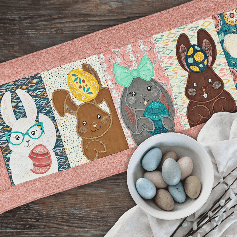 Easter Bunnies and Eggs Table Runner 5x7 6x10 8x12 - Sweet Pea