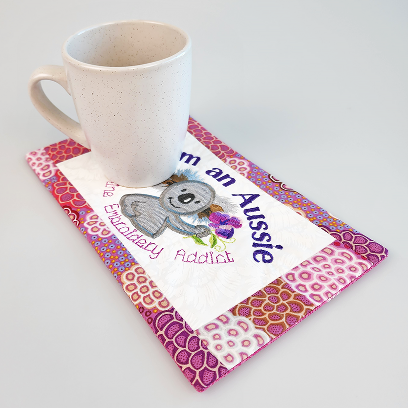 Aussie Koala Mug Rug 5x7 6x10 7x12 In the hoop machine embroidery designs