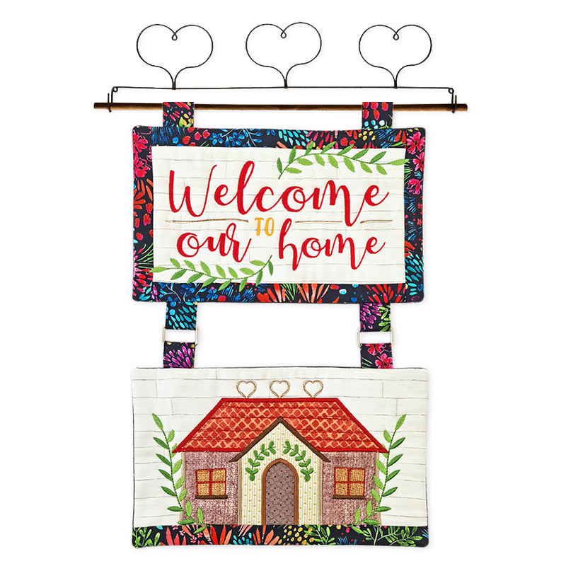 Welcome to Our Home Hanger 5x7 6x10 7x12 9.5x14 - Sweet Pea In The Hoop Machine Embroidery Design