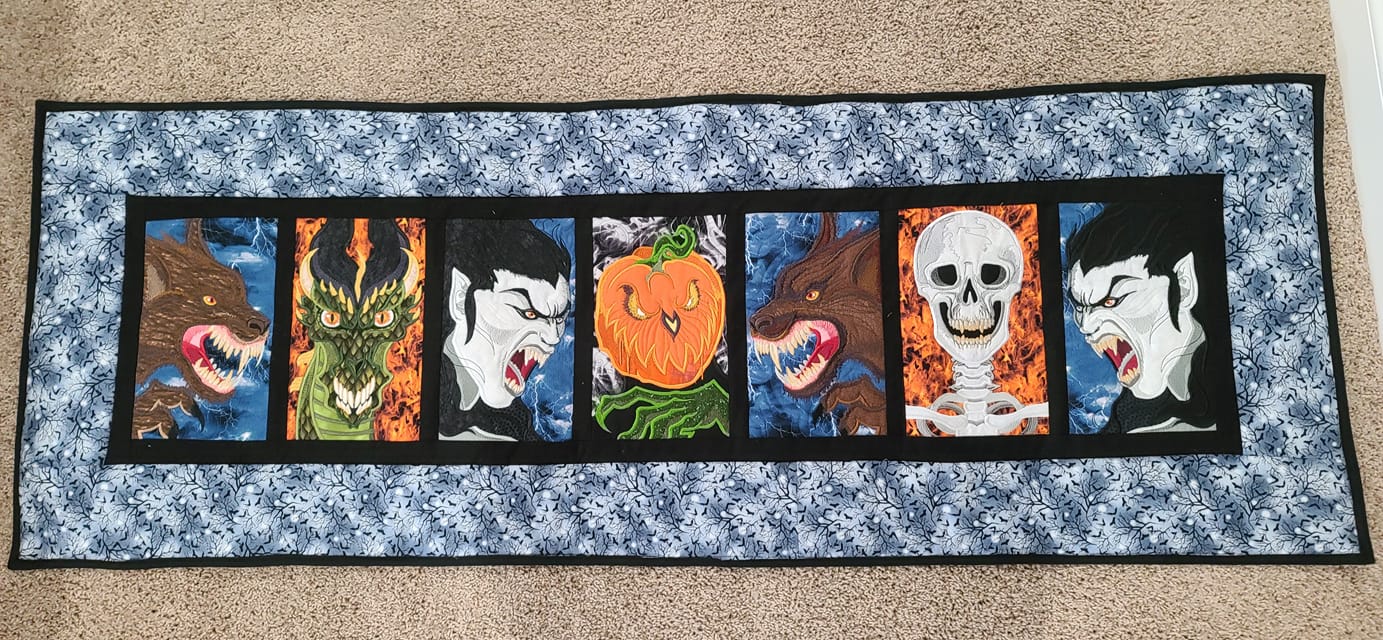 Halloween Monster Table Runner 5x7 6x10 7x12 In the hoop machine embroidery designs