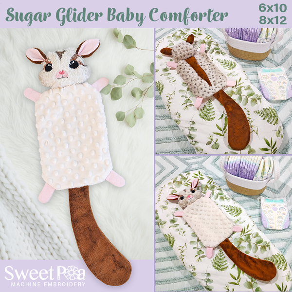 Sugar Glider Baby Comforter 6x10 8x12 - Sweet Pea In The Hoop Machine Embroidery Design