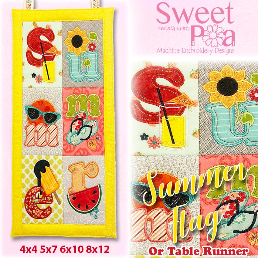 Summer Flag or Table Runner 4x4 5x7 6x10 8x12 - Sweet Pea Australia In the hoop machine embroidery designs. in the hoop project, in the hoop embroidery designs, craft in the hoop project, diy in the hoop project, diy craft in the hoop project, in the hoop embroidery patterns, design in the hoop patterns, embroidery designs for in the hoop embroidery projects, best in the hoop machine embroidery designs perfect for all hoops and embroidery machines