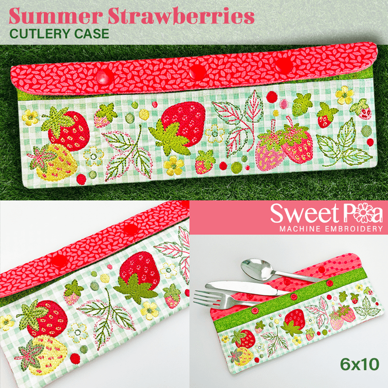 Summer Strawberries Cutlery Case 6x10 - Sweet Pea
