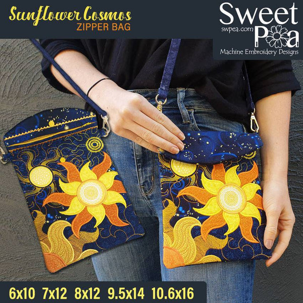 Sunflower Cosmos Zipper Bag 6x10 7x12 8x12 9.5x14 and 10.6x16 - Sweet Pea