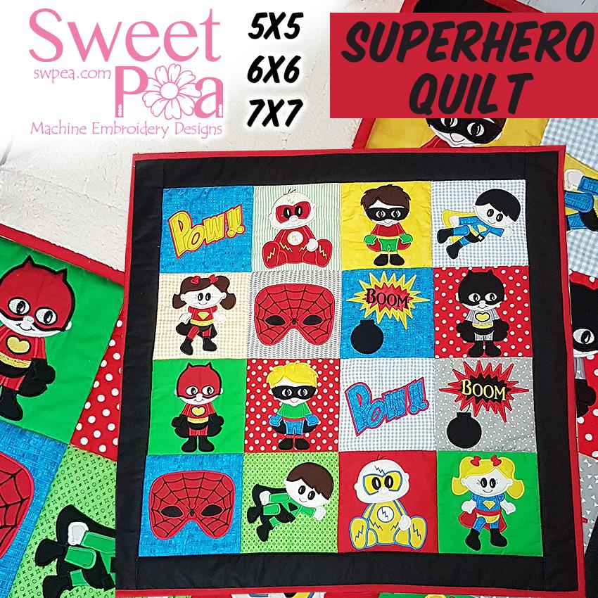 Superhero Quilt 5x5 6x6 7x7 - Sweet Pea Australia In the hoop machine embroidery designs. in the hoop project, in the hoop embroidery designs, craft in the hoop project, diy in the hoop project, diy craft in the hoop project, in the hoop embroidery patterns, design in the hoop patterns, embroidery designs for in the hoop embroidery projects, best in the hoop machine embroidery designs perfect for all hoops and embroidery machines