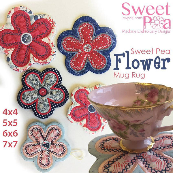 Sweet Pea Flower Mugrug 4x4 5x5 6x6 7x7 - Sweet Pea