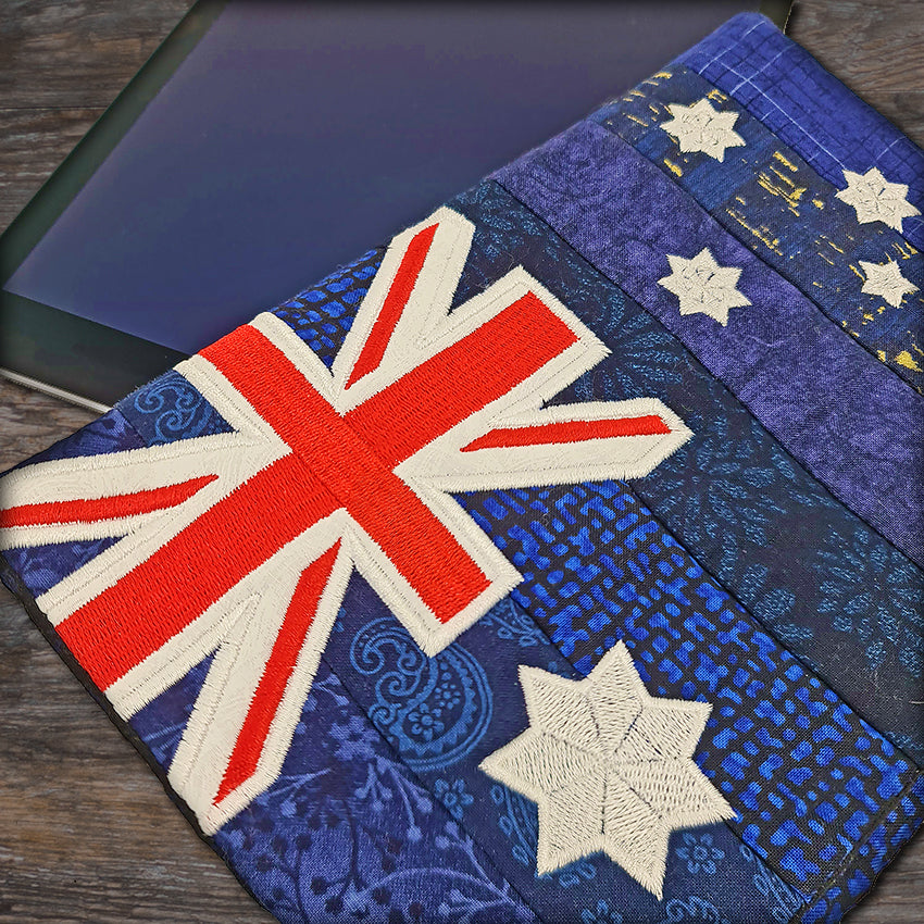 Australian Flag Tablet Cover & Phone Case 5x7 6x10 7x12 and 8x12 - Sweet Pea Australia In the hoop machine embroidery designs. in the hoop project, in the hoop embroidery designs, craft in the hoop project, diy in the hoop project, diy craft in the hoop project, in the hoop embroidery patterns, design in the hoop patterns, embroidery designs for in the hoop embroidery projects, best in the hoop machine embroidery designs perfect for all hoops and embroidery machines