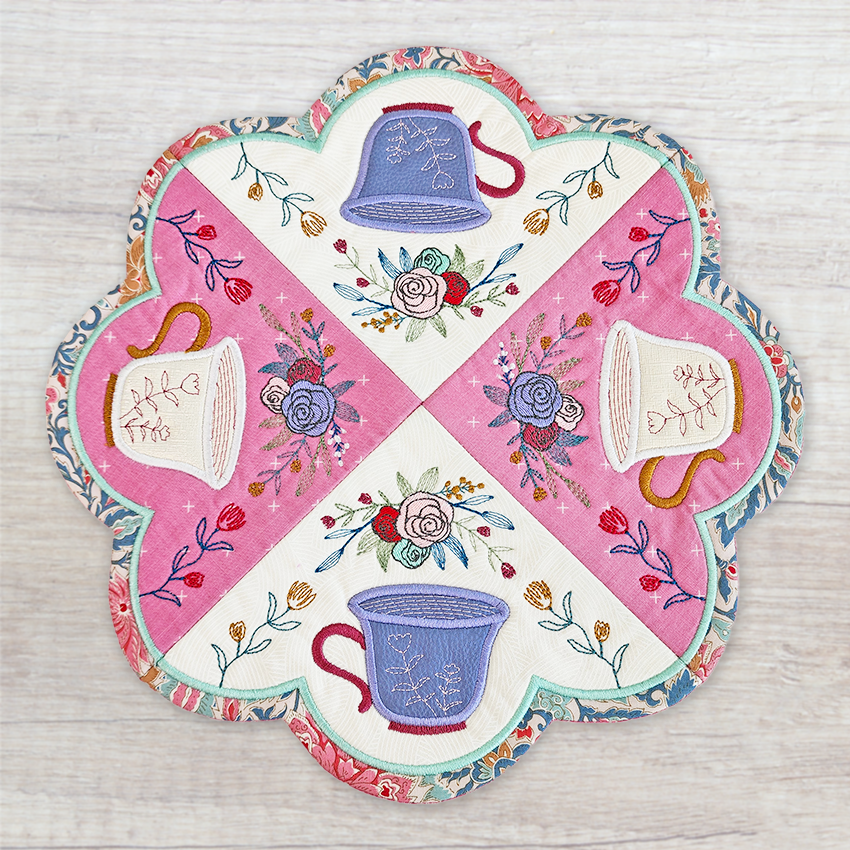 Teacup Table Centre 4x4 5x5 6x6 7x7 8x8 In the hoop machine embroidery designs