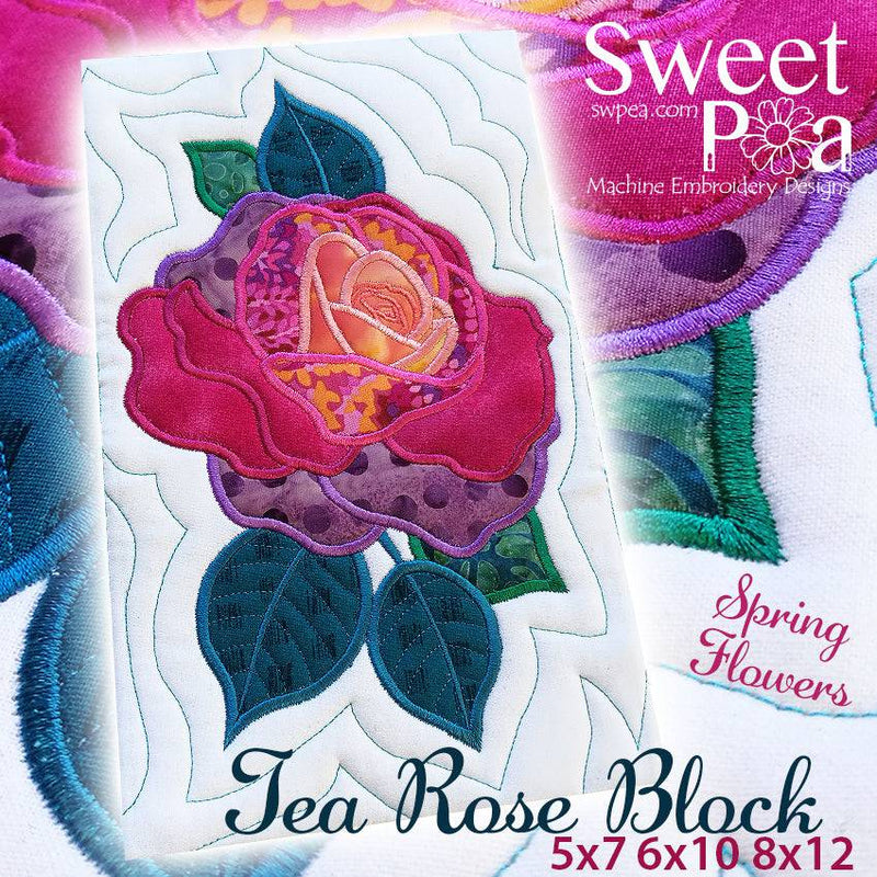 Tea Rose Flower Block Add-on 5x7 6x10 8x12 - Sweet Pea