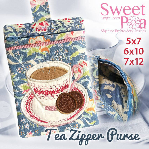 Tea Zipper Purse 5x7, 6x10 and 7x12 - Sweet Pea
