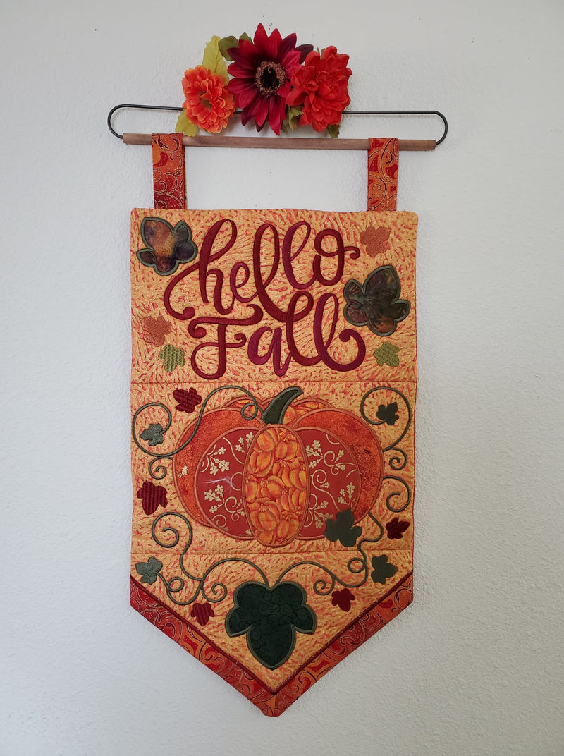 Hello Fall Hanger ITH Machine Embroidery Design