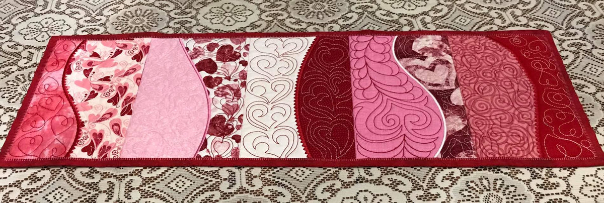 In The Hoop Embroidery Design - Quilted Hearts Table Runner