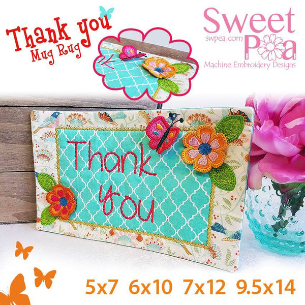 Thank You Mugrug 5x7 6x10 7x12 9.5x14 - Sweet Pea