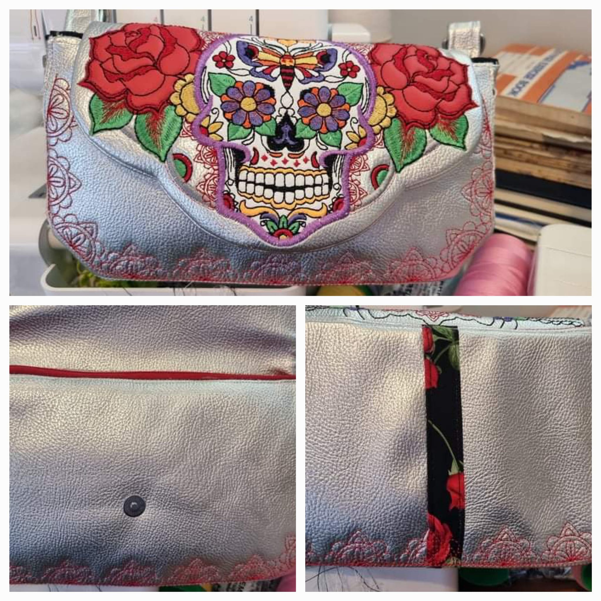 Sugar Skull Clutch with Zipper 5x7 6x10 7x12 9.5x14 - Sweet Pea Australia In the hoop machine embroidery designs. in the hoop project, in the hoop embroidery designs, craft in the hoop project, diy in the hoop project, diy craft in the hoop project, in the hoop embroidery patterns, design in the hoop patterns, embroidery designs for in the hoop embroidery projects, best in the hoop machine embroidery designs perfect for all hoops and embroidery machines