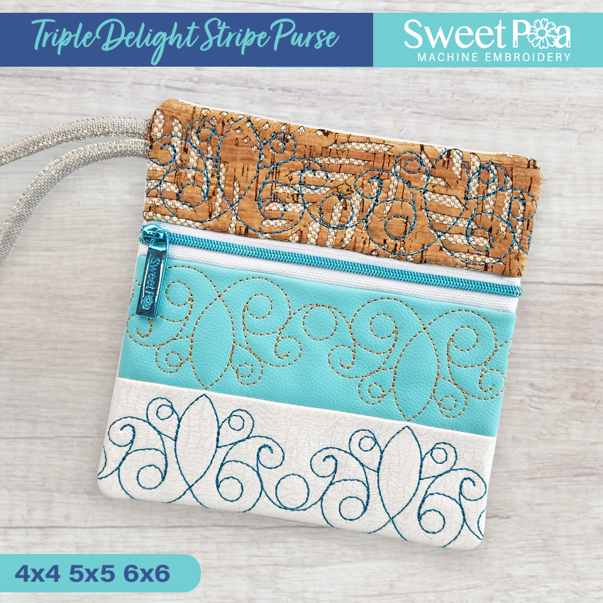 Triple Delight Stripe Purse 4x4 5x5 6x6 In the hoop machine embroidery designs