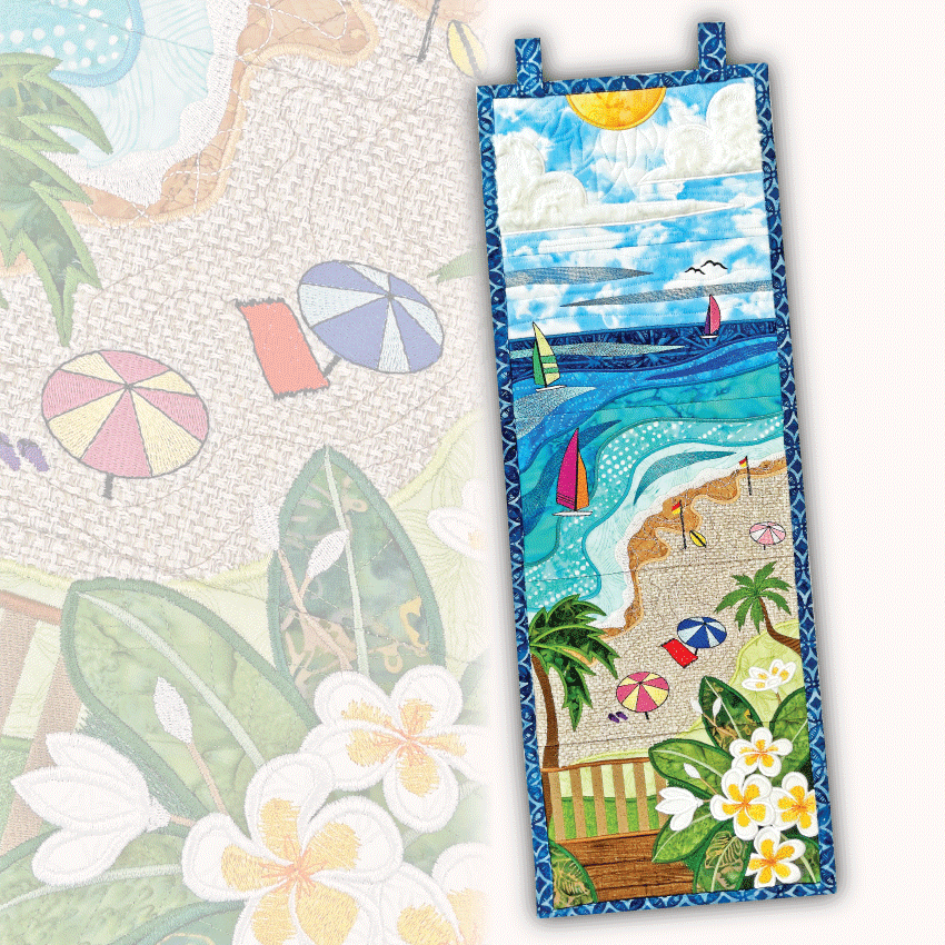 Tropical Beach Scene Hanger 5x7 6x10 and 7x12 - Sweet Pea Australia In the hoop machine embroidery designs. in the hoop project, in the hoop embroidery designs, craft in the hoop project, diy in the hoop project, diy craft in the hoop project, in the hoop embroidery patterns, design in the hoop patterns, embroidery designs for in the hoop embroidery projects, best in the hoop machine embroidery designs perfect for all hoops and embroidery machines