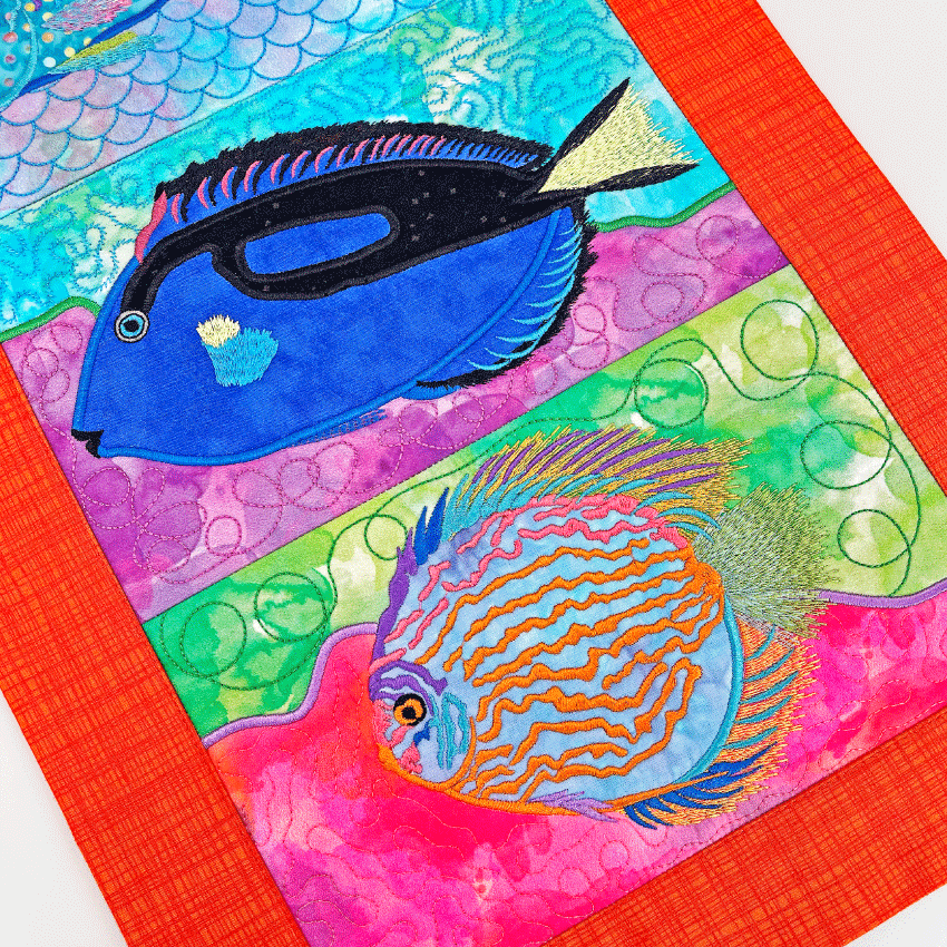 Tropical Fish Table Runner 6x10 7x12 - Sweet Pea Australia In the hoop machine embroidery designs. in the hoop project, in the hoop embroidery designs, craft in the hoop project, diy in the hoop project, diy craft in the hoop project, in the hoop embroidery patterns, design in the hoop patterns, embroidery designs for in the hoop embroidery projects, best in the hoop machine embroidery designs perfect for all hoops and embroidery machines