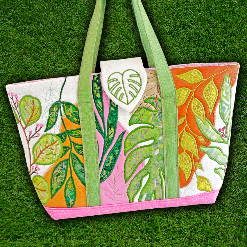 Tropical Leaves Bag 5x7 6x10 7x12 In the hoop machine embroidery designs